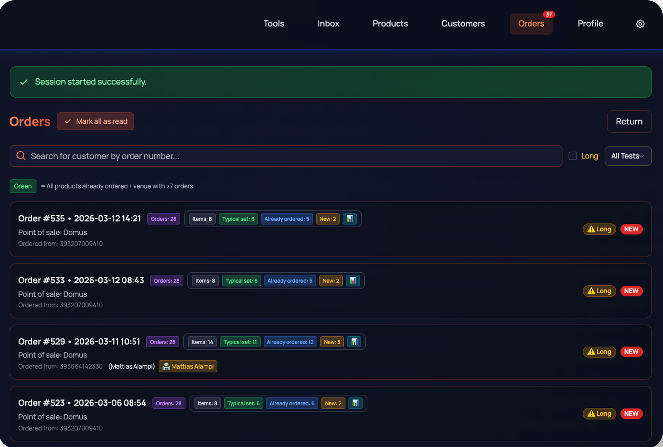 Structured order summary